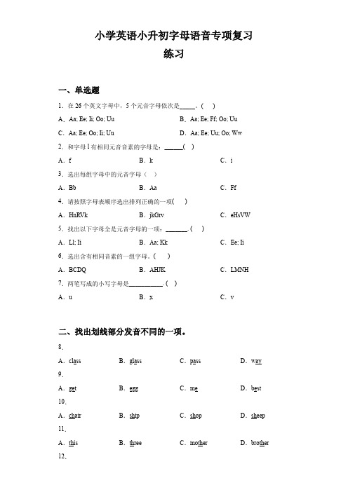 小升初英语专项复习-字母语音练习及答案