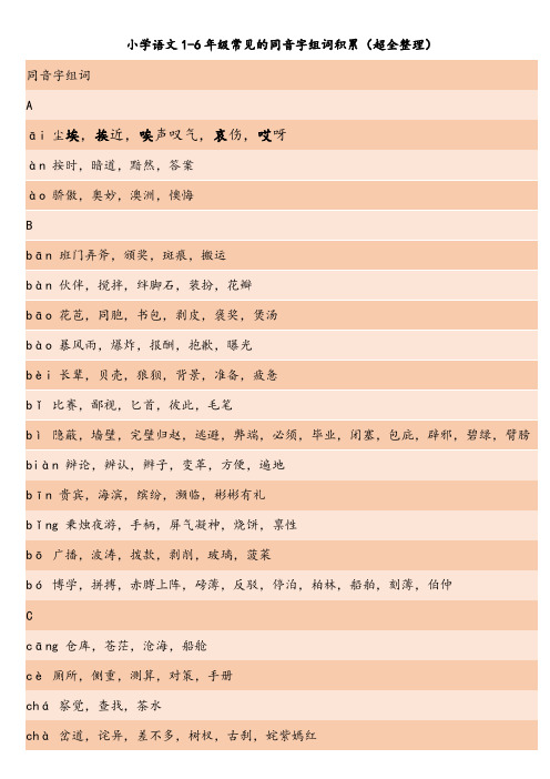 小学语文1-6年级常见的同音字组词积累(超全整理)