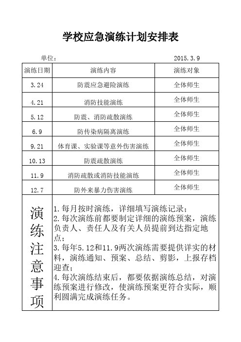 学校应急演练计划表15.3