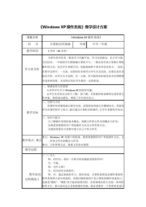 WindowsXP操作系统——教学设计