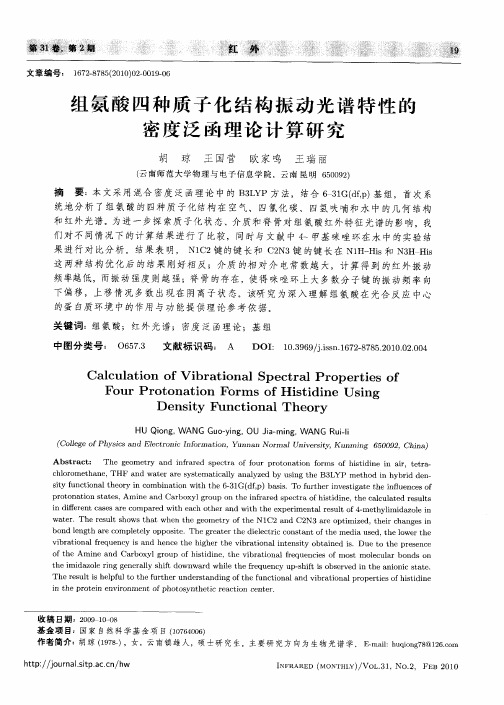 组氨酸四种质子化结构振动光谱特性的密度泛函理论计算研究