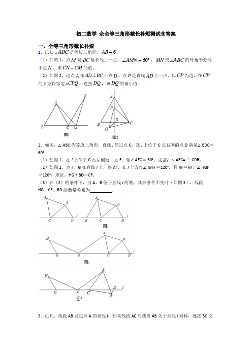 初二数学 全全等三角形截长补短测试含答案