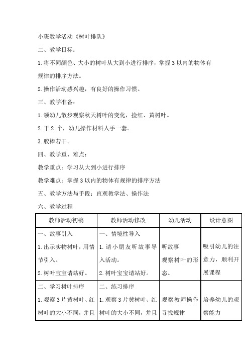 小班数学活动《树叶排队》