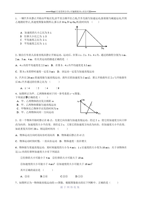 高一物理必修一运动学练习题