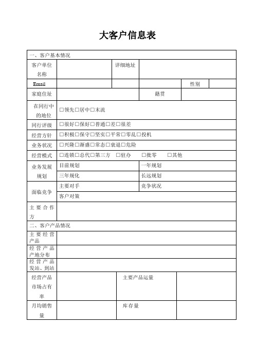 大客户信息表实用文档