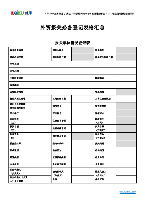 外贸报关单位必备登记表格