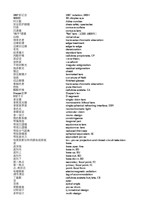 眼镜学-眼视光应用光学词汇