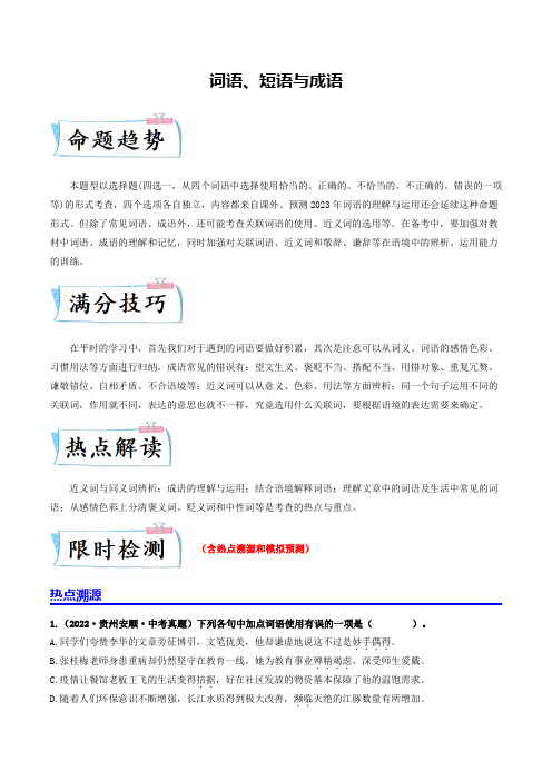 2023年中考语文词语、短语与成语