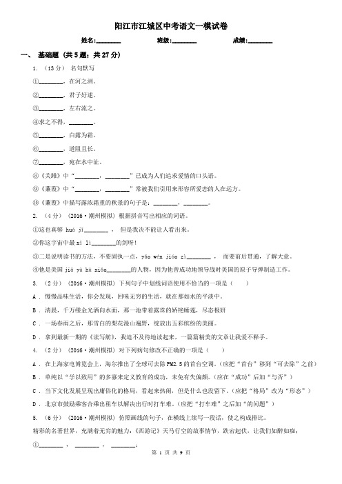 阳江市江城区中考语文一模试卷