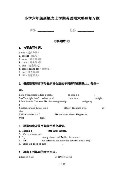 小学六年级新概念上学期英语期末整理复习题