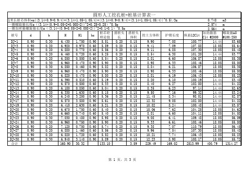 圆形及椭圆形人工挖孔桩(带扩大头)桩基计算表