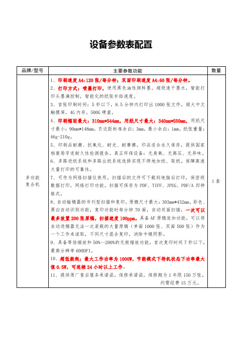 省卫生计生委设备参数表(最终稿)