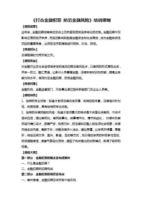 打击金融犯罪 防范金融风险培训课纲