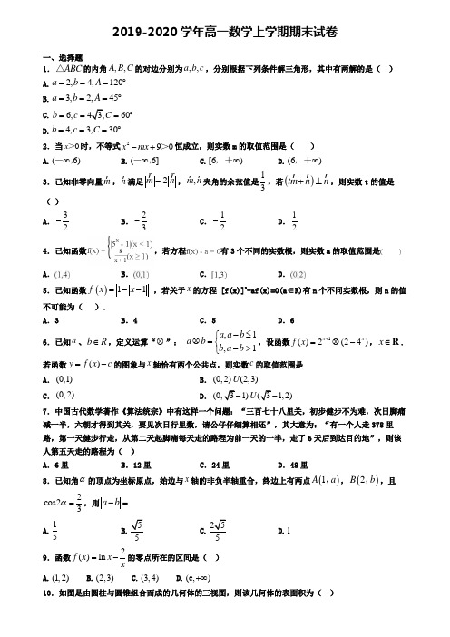 〖精选4套试卷〗福建省龙岩市2020年高一(上)数学期末联考模拟试题