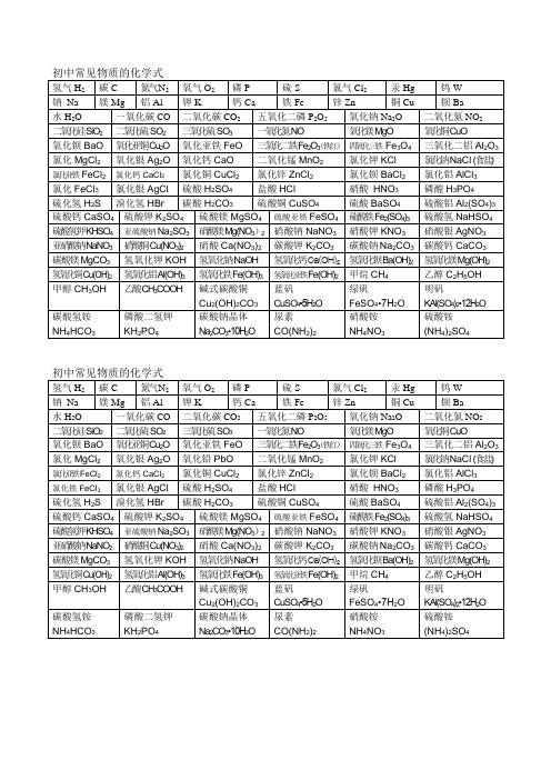 初中常见物质的化学式