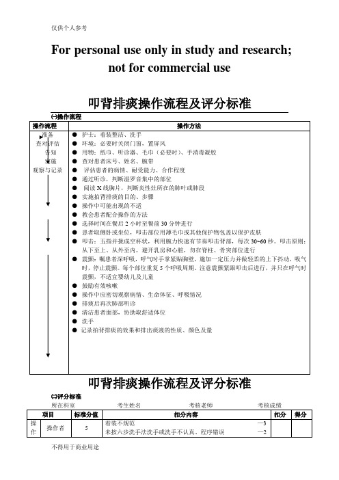 叩背排痰操作流程及评分标准