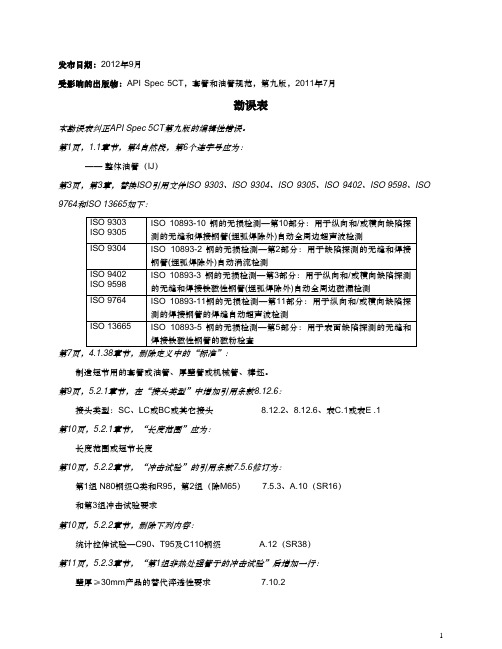 API 5CT 套管和油管规范(第9版)勘误表