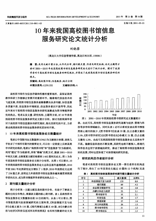 10年来我国高校图书馆信息服务研究论文统计分析