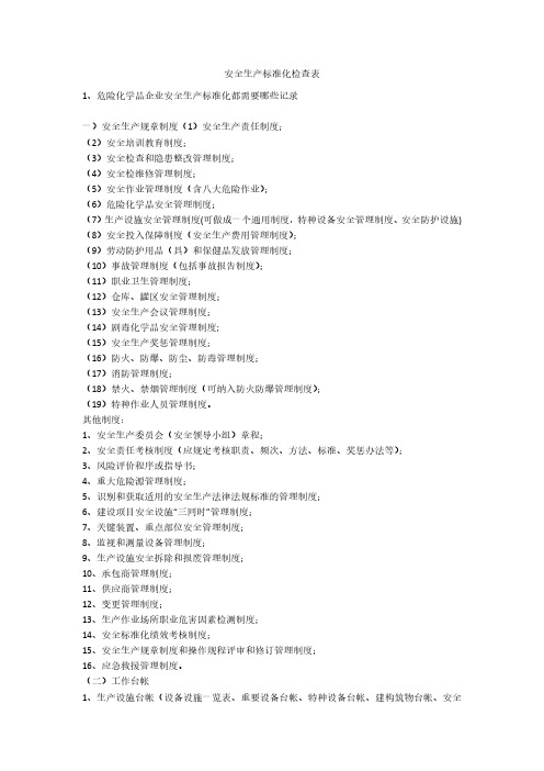 安全生产标准化检查表安全生产