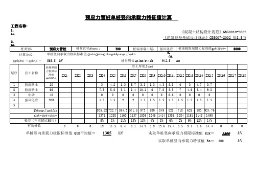 预应力管桩单桩竖向承载力特征值计算表格