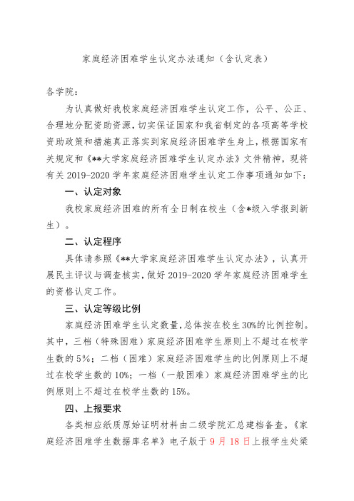 家庭经济困难学生认定办法(含认定表)