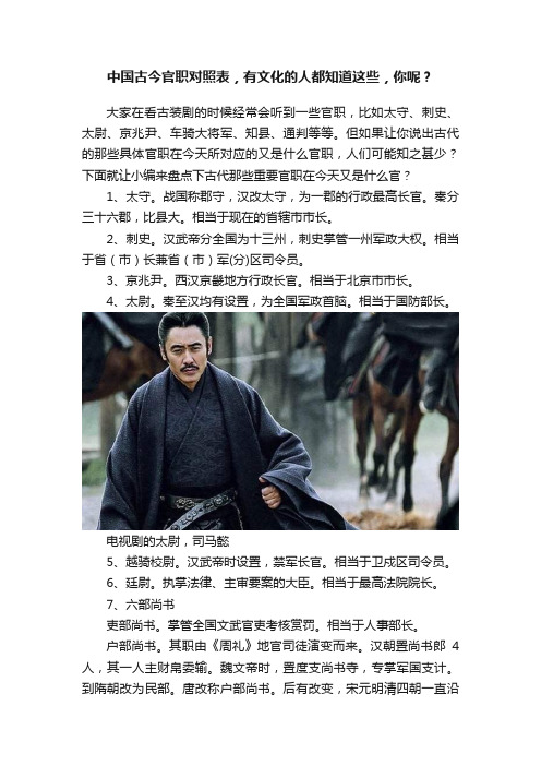 中国古今官职对照表，有文化的人都知道这些，你呢？