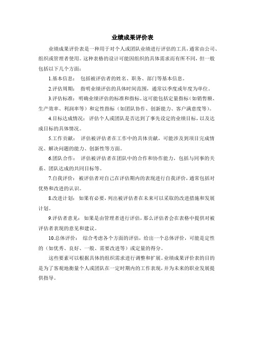 业绩成果评价表