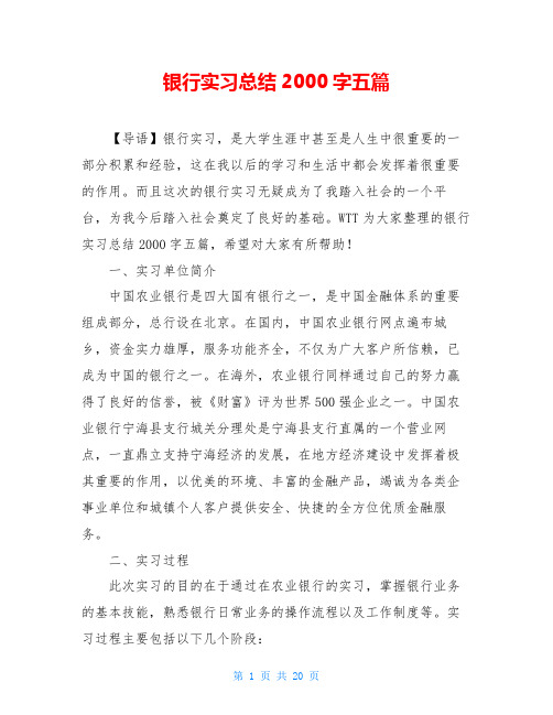 银行实习总结2000字五篇