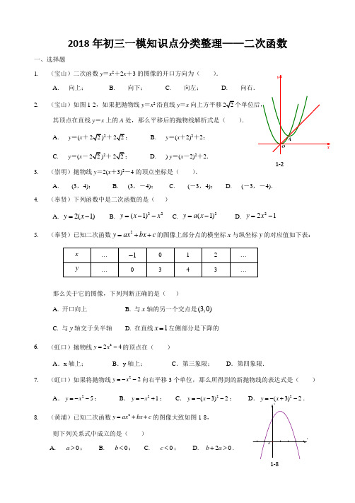 2018上海各区一模分类整理(二次函数)