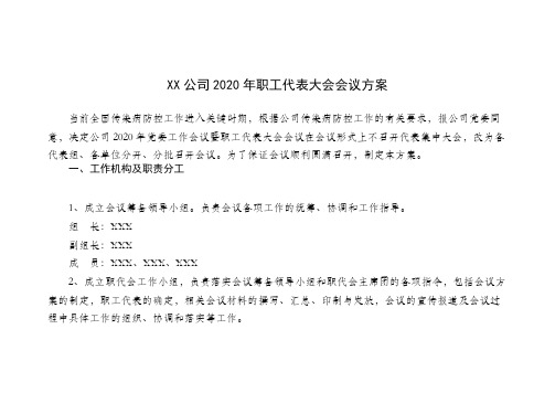 XX公司2020年职工代表大会会议方案