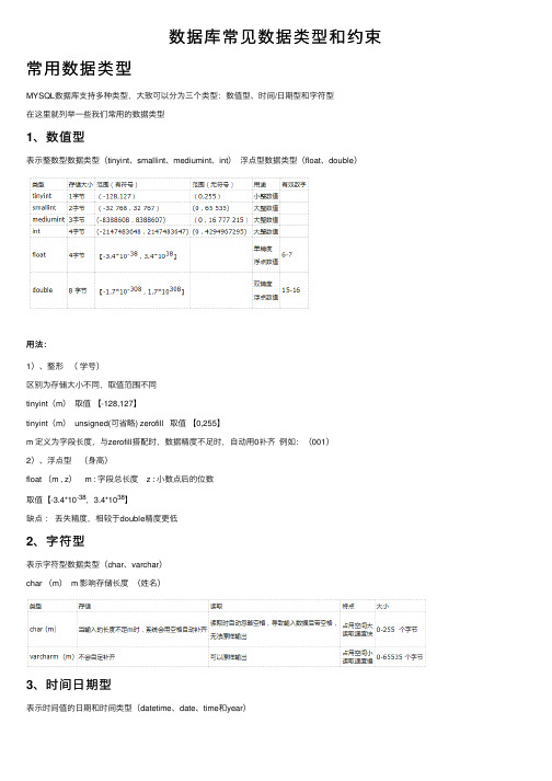 数据库常见数据类型和约束