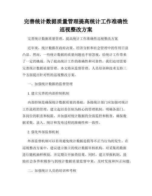 完善统计数据质量管理提高统计工作准确性巡视整改方案