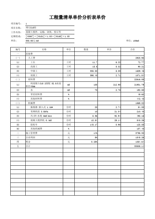 工程量清单单价分析表(表头附加单价) 红岩子 通安