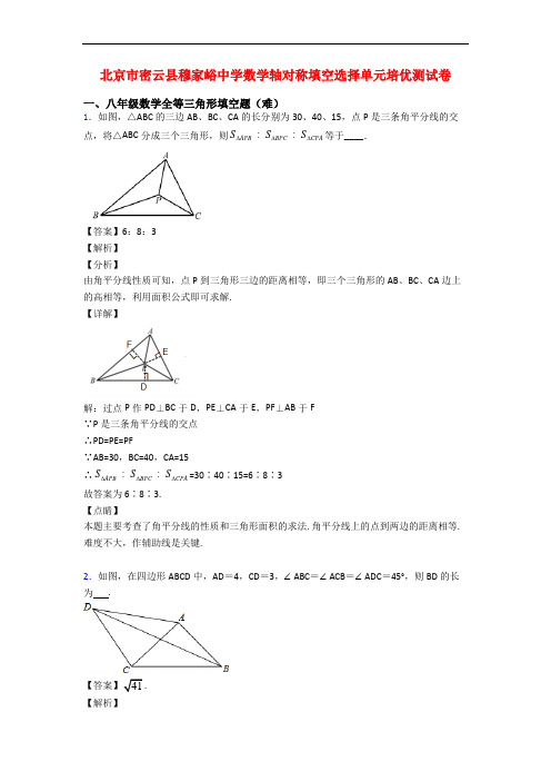 北京市密云县穆家峪中学数学轴对称填空选择单元培优测试卷