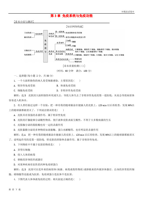 精品(浙江专版)2019学年高中生物第3章免疫系统与免疫功能章末小结与测评浙科版必修3