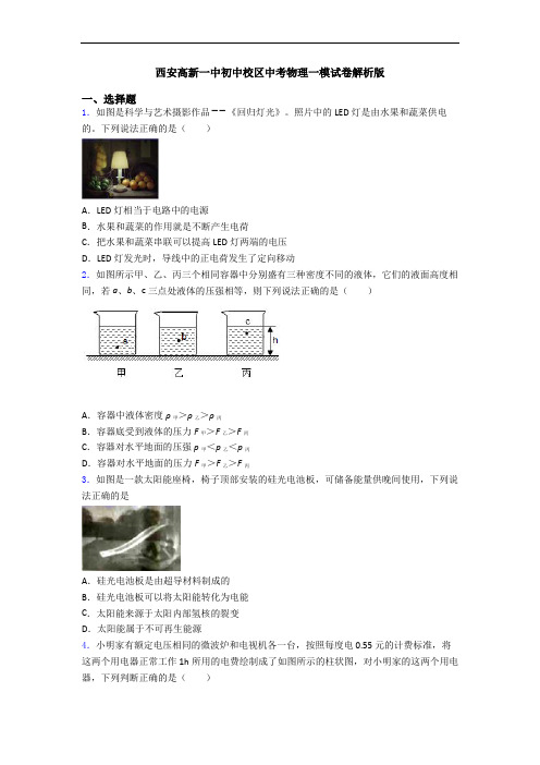 西安高新一中初中校区中考物理一模试卷解析版