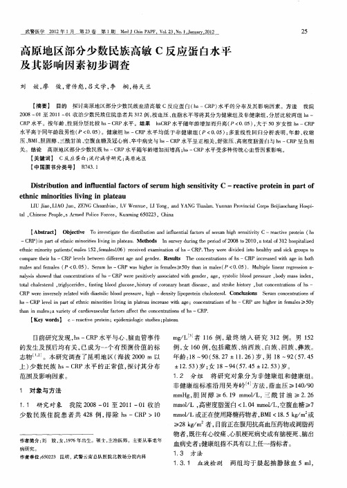 高原地区部分少数民族高敏C反应蛋白水平及其影响因素初步调查