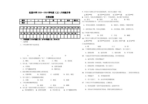 2019新人教版八年级生物上册月考试卷