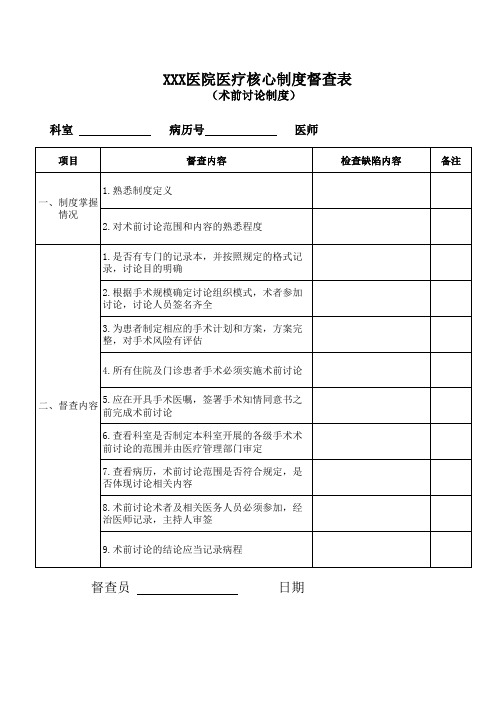 术前讨论制度督查表