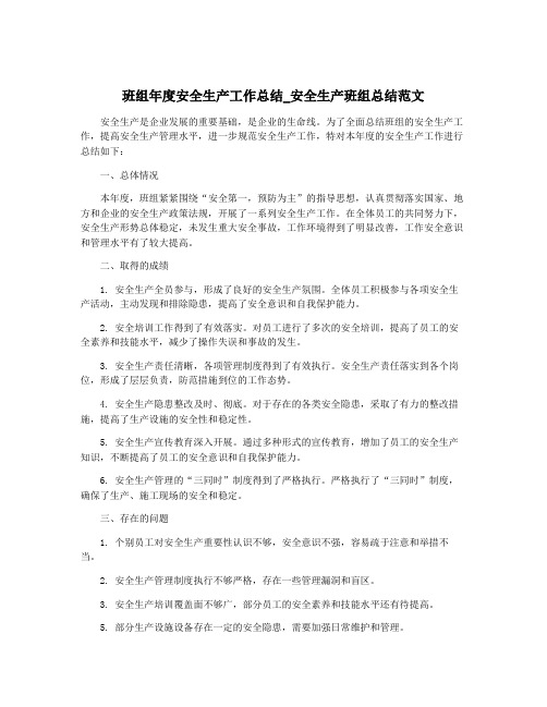 班组年度安全生产工作总结_安全生产班组总结范文