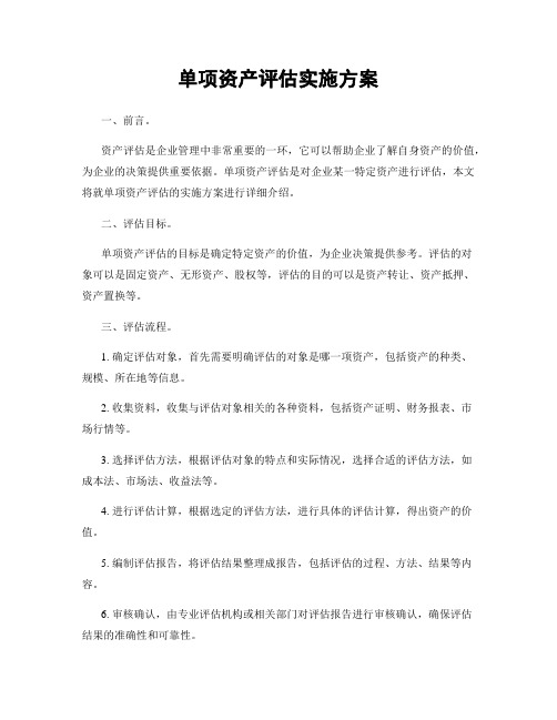 单项资产评估实施方案