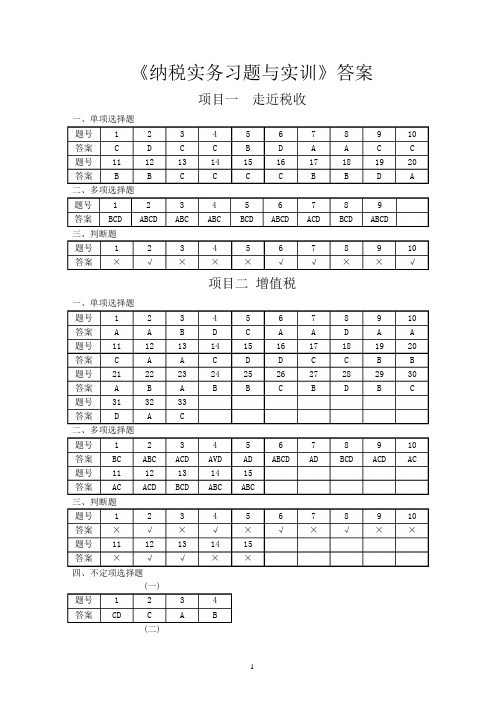 纳税实务习题与实训答案