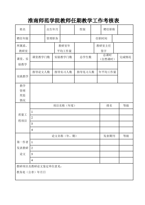 淮南师范学院教师任期考核表