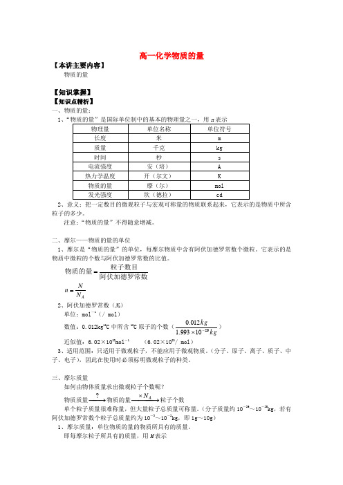 高一化学物质的量知识精讲