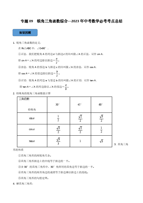 专题07 锐角三角函数综合篇(解析版)-2023年中考数学必考考点总结