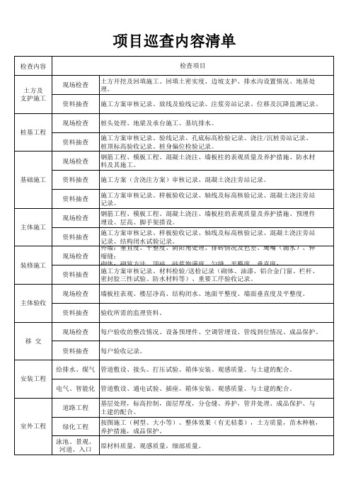 项目巡查内容清单