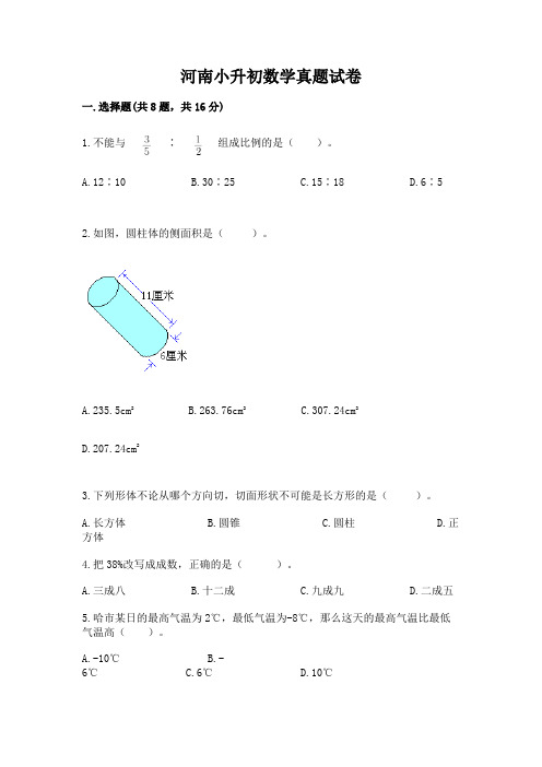 河南小升初数学真题试卷含答案(精练)