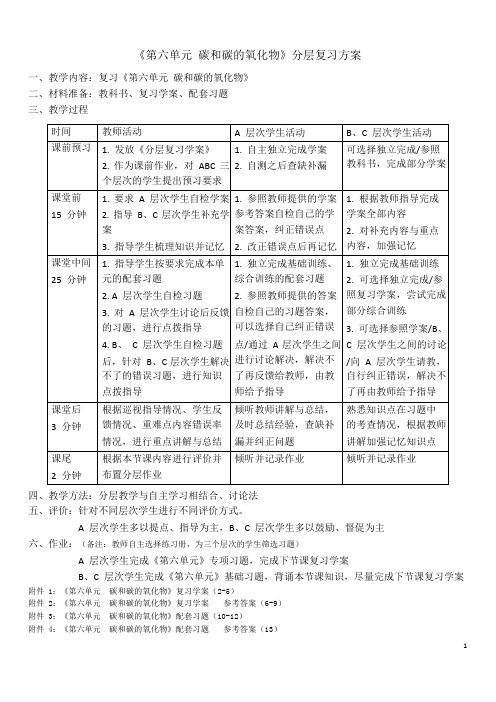 《碳和碳的氧化物》中考化学分层复习学案