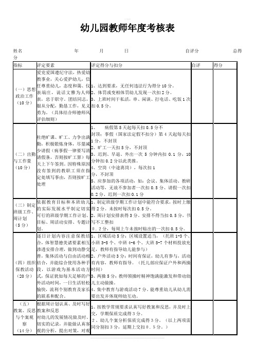 幼儿园教师年度考核表