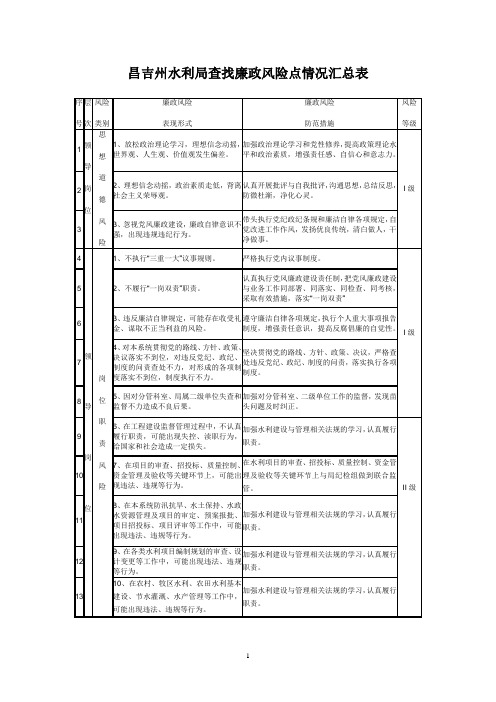 昌吉州水利局查找廉政风险点情况汇总表